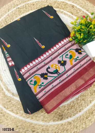 Lasliya -10725-B Black Color Traditional Fancy Cotton  Saree CM1476578 (RR6B)