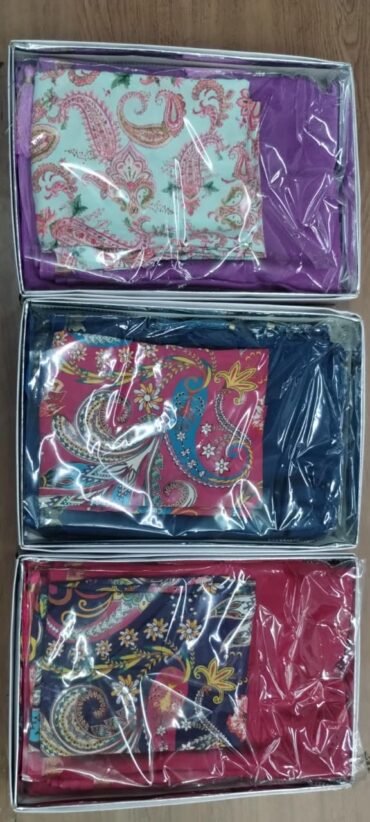 Kala silk - 10685-A Pink, Violet, Peacock Blue Crepe Silk Saree CM1455459