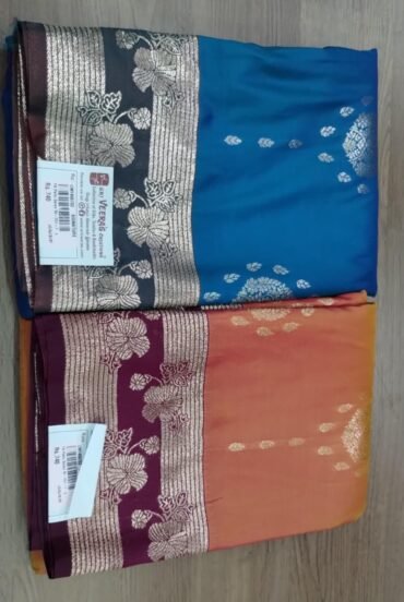 Anushka 2001-E Orange and PeacockBlue Color Soft Banaras Saree CM1455732