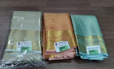 Anushka 2001-I Tan, SkyBlue and Peach Color Banaras Saree CM1467694